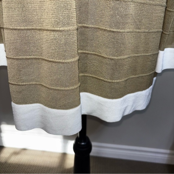 Misook Women’s XL Elegant Tan and White Women's Sweater Waterfall Semi Sheer - Picture 9 of 10